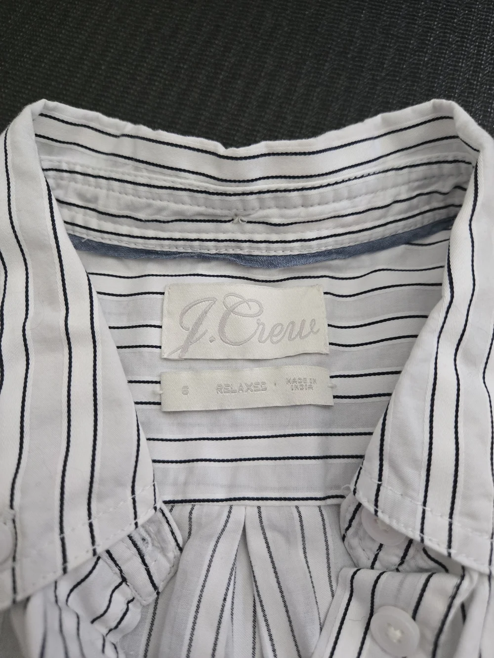 J. Crew White Shirt with Navy Pinstripes
